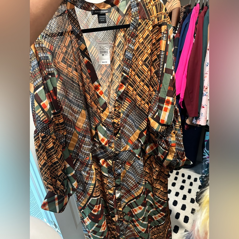 NWT Ashley Stewart Long Plaid Duster